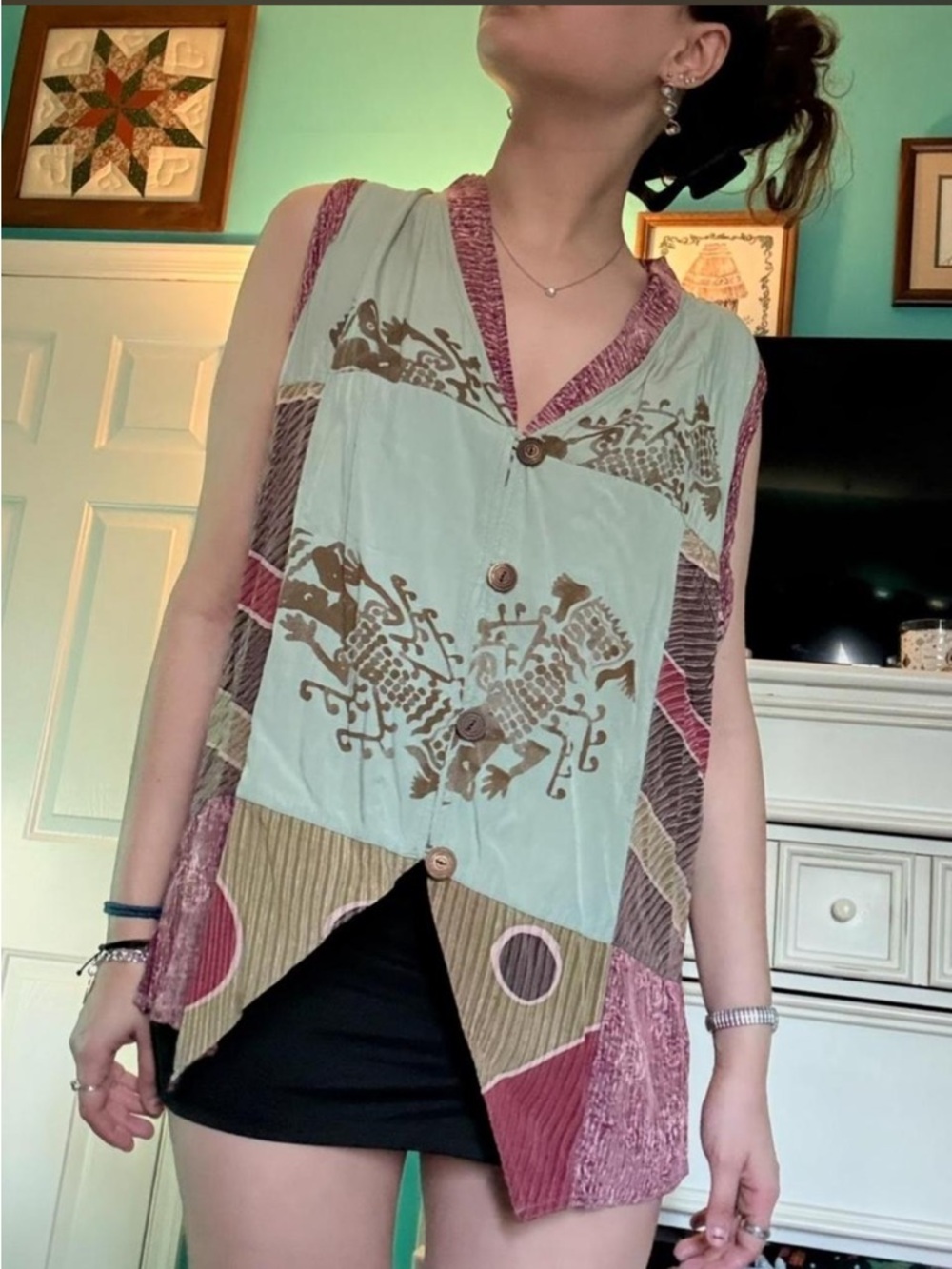 Vintage 90’s Kusnadi New York Women’s Button Up Vest Top “Art to Wear Style”